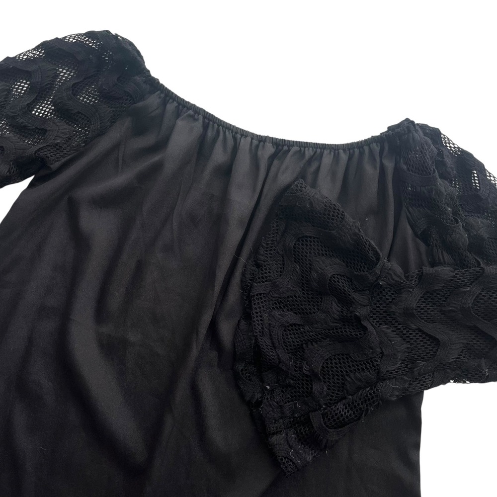 Black Off The Shoulder Sheer Lace Bell Sleeve Women's XL Boho Chic Grunge Blouse